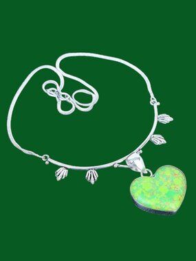 Copper Green Turquoise 925 Silver Plated Handmade Necklace of 16-18"